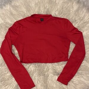 Vibrant Red Fitted Crop Top with Long Sleeves